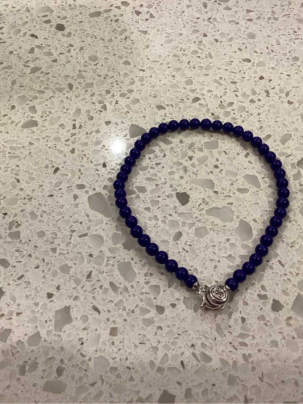 Lapis Blue Beaded Bracelet with Silver Rose Accent